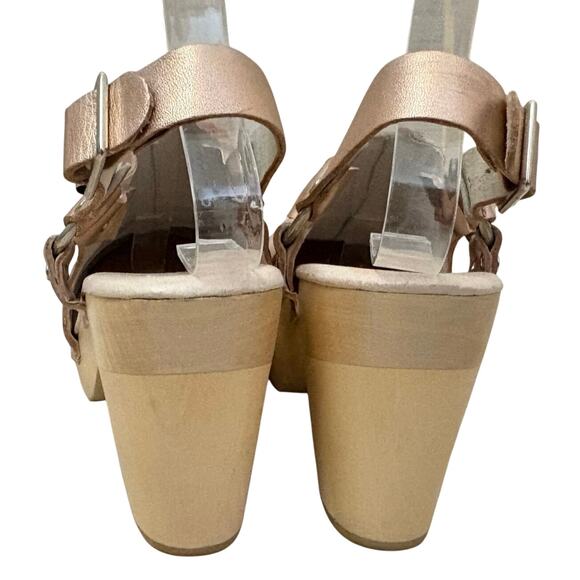 Jeffrey Campbell El Camino Metallic Leather Clogs Rose Gold Wood Heel Size 7 - Picture 8 of 13